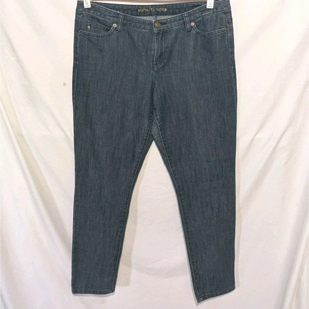 Michael Kors Women's Blue Denim Dark Wash Coin Pocket Straight Leg Jeans Sz 10P